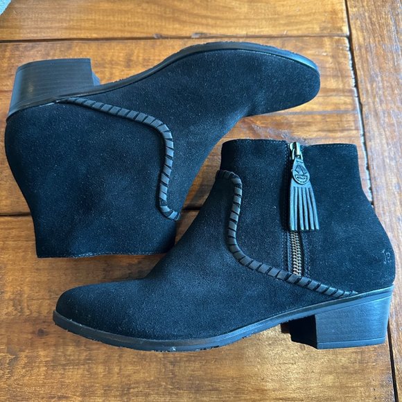 Jack Rogers | Dylan Suede Leather Boot Bootie Black Women 9 Side Zip Tassel Pull - Picture 8 of 13